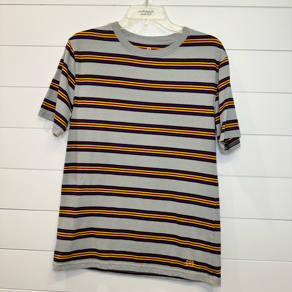 Volcom Men's Gray and Yellow Striped Tee